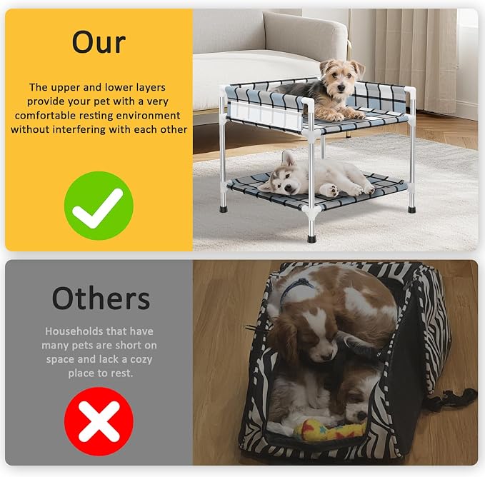 Bedside Dog Bunk Bed with Guardrail, 2 Layers Window Perch Sleeper Dogs Cot | 2-Tier Bedside Sleeper with 3-Fence, Double Elevated Human Dog Bed for Multi-Pet Households, Small