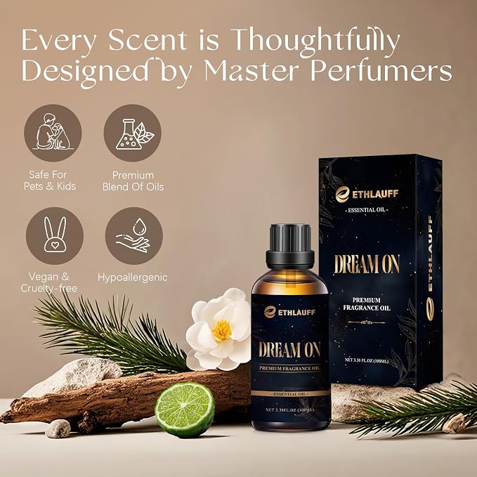 Hotel Diffuser Oil - Dream On Scent - Luxury Aromatherapy Scent Diffuser Oil - Hints of Bright White Tea, Sweet Bluebell & Earthy Cedar - Hotel Fragrance Oil for Home, 100mL
