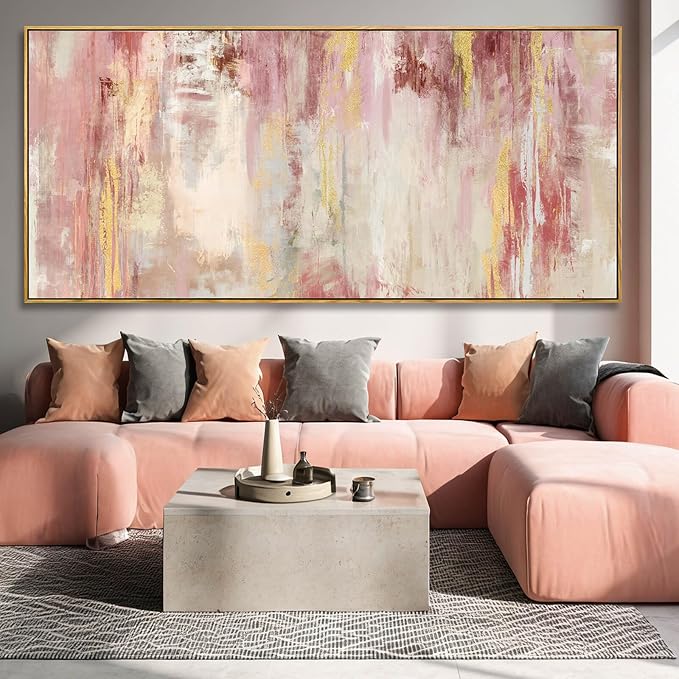 SOUGUAN Pink Wood Wall Decor Abstract Wall Art Modern Posters 40"x86" Pictures for Living Room Office Artwork Bedroom Decorations
