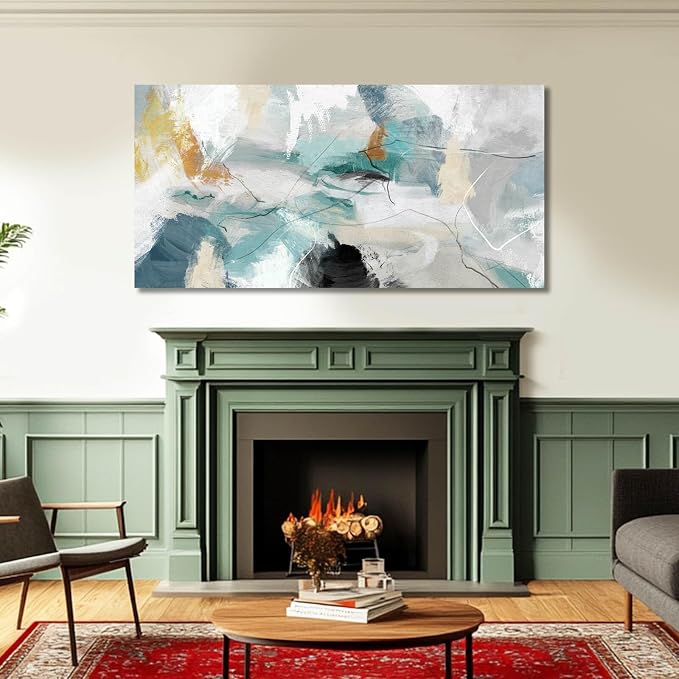 SOUGUAN Green Wall Art Abstract Wall Decor Teal Pictures Canvas Prints Artwork for Walls 29"x58"
