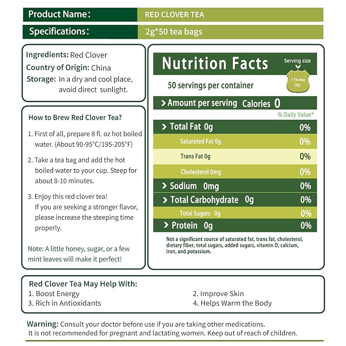 Samcci - Red Clover Tea Bags - 50 Count - Pure Red Clover Herb - Supports Women's Wellness & Balance - Caffeine-Free & Non-GMO - Plant-Based Corn Fiber Mesh Bags