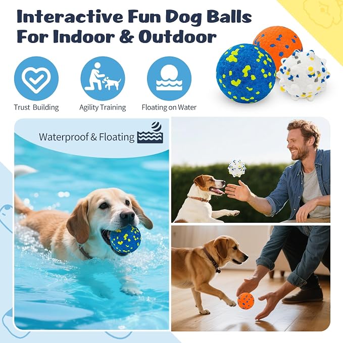 HIPPIH Indestructible Squeaky Dog Toys, Blue+Orange+White, 3inch+2.95inch