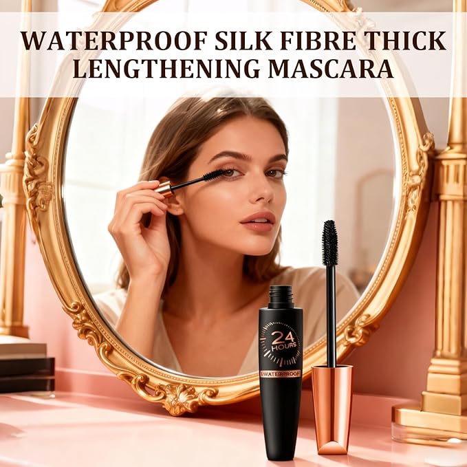 2PCS Waterproof Silk Fibre Thick Lengthening Mascara, 4D Silk Fiber Lash Mascaras,Iron Wand Mascaras Curling Eyelash,Waterproof Long-Lasting 4D Silk Fiber Lash Mascaras