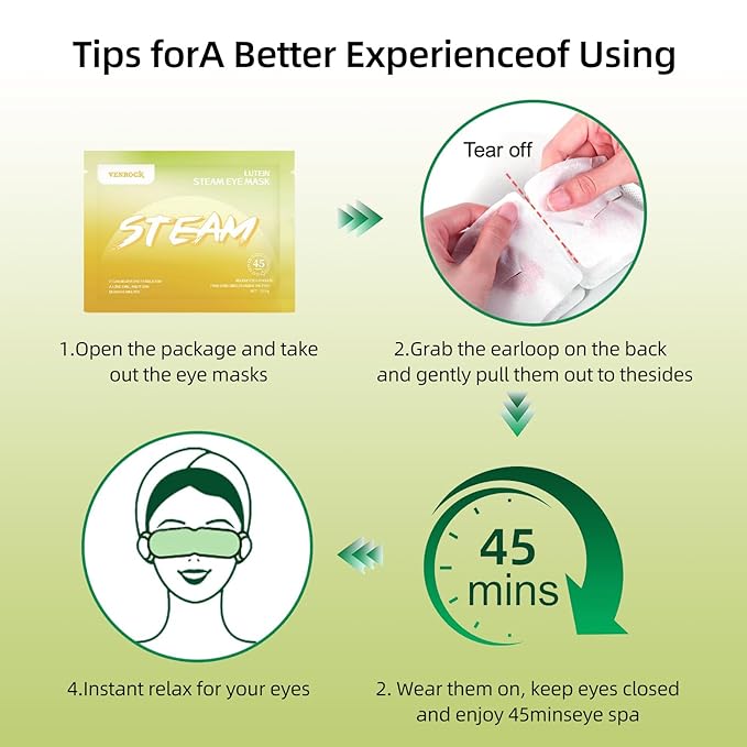 Venrock Lutein Self-Heating Steam Eye Mask 10 Packs - Heated Warm Compress for Dry Eyes, Dark Circles & Puffiness, Disposable SPA Sleep Mask, Travel Essentials & Relaxation Gifts