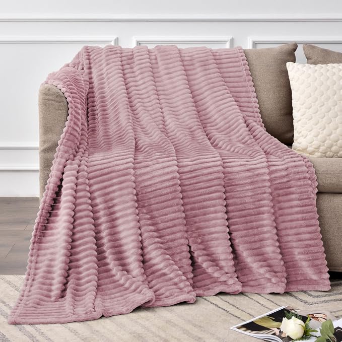 BEDELITE 3D Ribbed Berry Purple Fleece Twin Blanket for Bed, 60x80 Inch | Soft Warm Decorative Fluffy Blanket, Cozy Plush Lightweight Fuzzy Throw Blanket for Couch Sofa Room Decor, Gift for Women