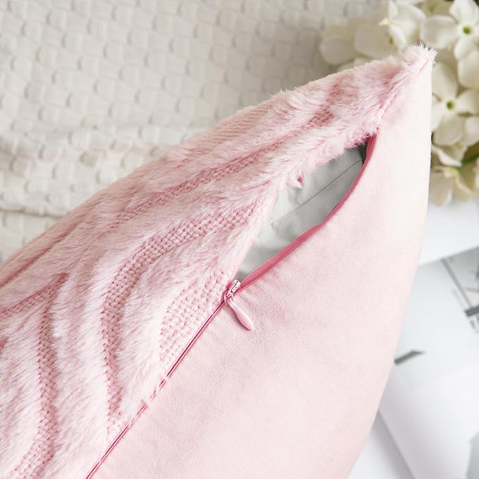 MIULEE Light Pink Valentines Throw Pillow Covers 18x18 Inch, Soft Spring Plush Faux Wool Couch Pillow Covers Set of 2 Decorative Farmhouse Boho Throw Pillows for Sofa Living Room Bed | Set of 2, Farmhouse Boho Home Decor, Decorative Cushion Covers for ...