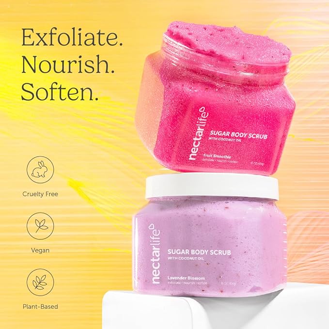 Nectar Life Exfoliating Sugar Scrub, Moisturizing Body Scrub with Coconut Oil & Shea Butter, Pre Shave Exfoliator (16 Ounce, Lavender)
