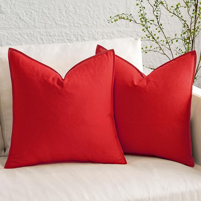 MIULEE Pack of 2 Decorative Linen Pillow Covers 18x18 Inch Christmas Red | Boho Farmhouse Modern Accent Throw Pillows, Soft Neutral Cushion Covers, Home Decor for Sofa Couch Bed Living Room