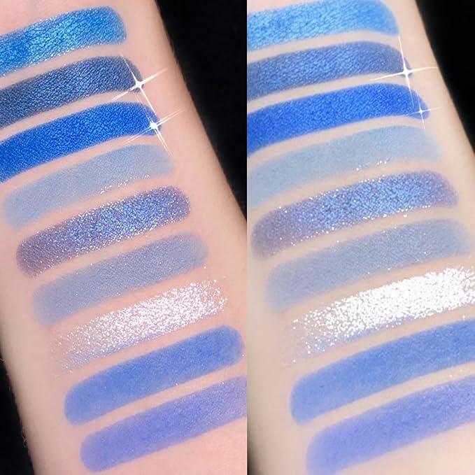 9 Colors Blue Eyeshadow Palette, Glitter Shimmer Matte Neutral Shades, High Pigmented Waterproof Grey Light Blue Eyeshadow, Shimmer Bright Sombras De Ojos for Daily and Party Makeup