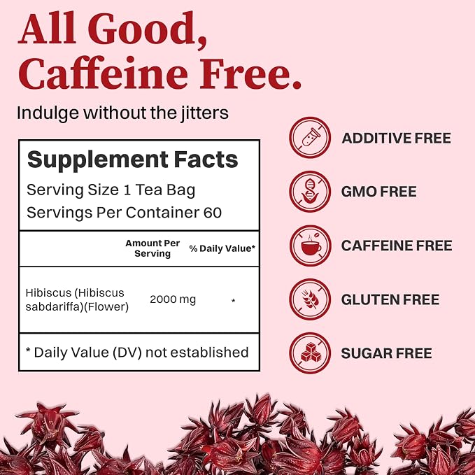 SKMTT Hibiscus Tea Bags, 60 Count, Hibiscus Flower Herbal Tea | 2g/Bag, Refreshing Tart Flavor, Caffeine-Free, Non-GMO