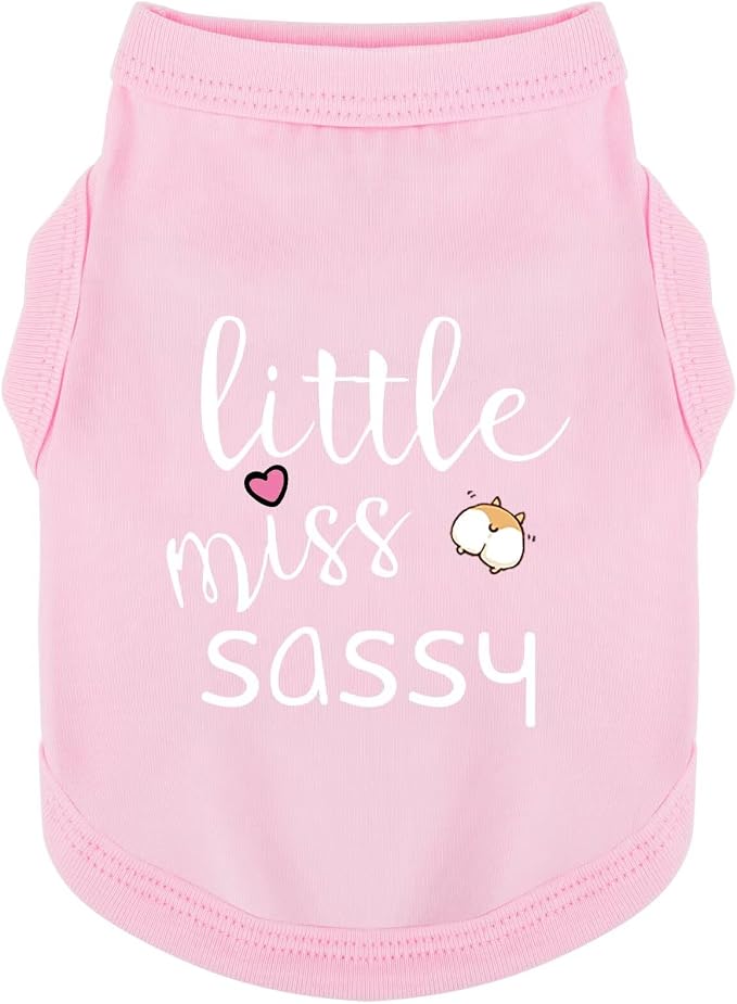 Dog Clothes Fashionable Sleeveless Pet Vest: 'Little Miss Sassy' Printed Cotton Dog Shirt, Ideal for Small, Medium, and Large Breeds, Ensuring Comfort and Breathability Pink XXS