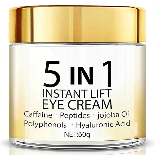 Grospe 5 in 1 Eye Cream for Dark Circles & Puffiness, Anti Aging Instant Lifting Under Eye Cream for Bags, Wrinkles & Fine Lines Firming Eye Treatment with Caffeine Hyaluronic Acid Hydrating, 2.1Oz