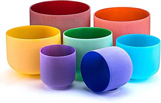 SOLSHINE Set of 7 Colored Crystal Singing Bowl 6''-12'' For Meditation Sound Healing with 2 Travel Carry Case Bag and Singing Bowl Resonance Striker