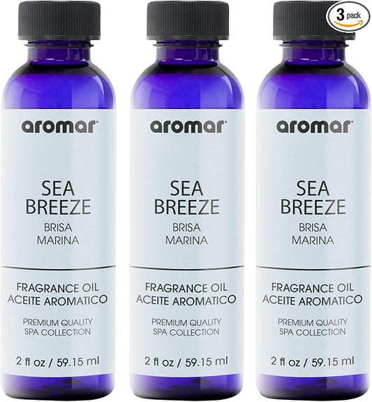 AROMAR Premium Fragrance Oil, Pack of 3 Sea Breeze 2oz. Bottles. Long Lasting Aromatic Scent, Fresh and Revitalizing Aromatherapy for Living Room, Bedroom, and Kitchen