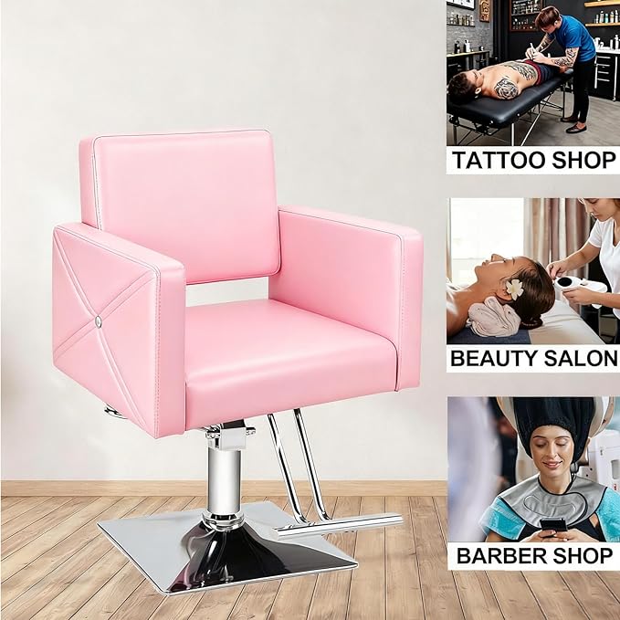 Barber Salon Chair for Hair Stylist, Heavy Duty Hydraulic Pump Stylist Chair, 360 Degrees Rolling Swivel Adjustable Spa Beauty Equipment for Barbershop/Home, Black (Pink)