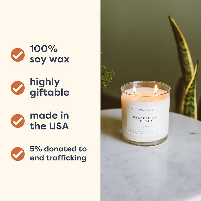 Calyan Wax Co. Texas Bluebonnets 2 Wick Scented Candle - 37 Hour Burn - Luxury Clean Soy Wax Candles - Long Lasting Large Glass Jar Candle for Home - 8.8oz