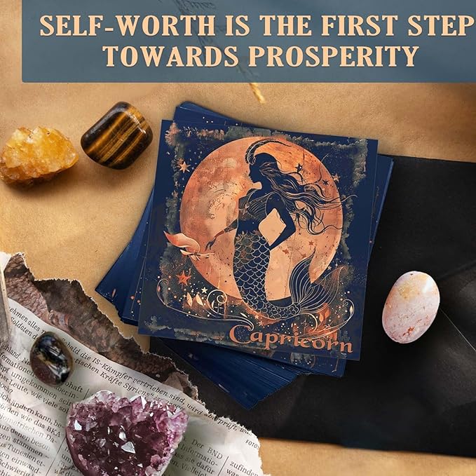 Faivykyd Capricorn Crystals Gifts - 6 Capricorn Zodiac Stones w/50 Miracle Mantras Affirmations Cards, Spiritual Gifts for Positive Energy, Self-Love & Wealth