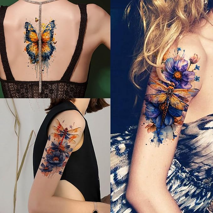 GLARYYEARS Temporary Tattoos for Women Girls, 45-Pack Large&Small Fake Tattoos, Long-lasting Flower Floral Butterfly Tattoo, Variety Pack Realistic Tattoos 3D, Cool on Arm Leg Wrist Hand Body