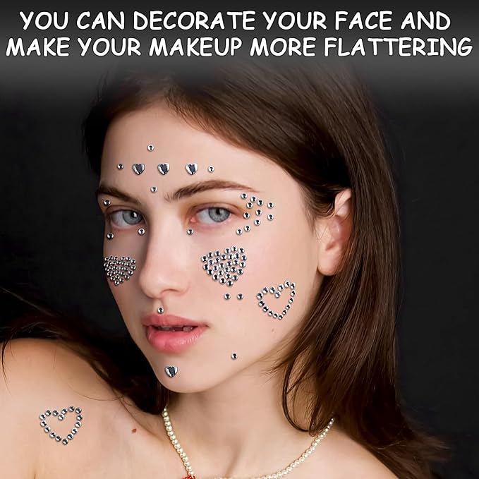 3 Sheers Self Adhesive Heart Stickers White Heart Rhinestone Sticker Face Jewel Stick on Face Makeup Sticker for Valentine's Day Acrylic Crystal Pearls for Body Face Nails Crafts Decoration