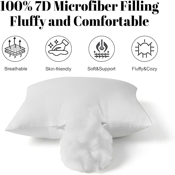Water Resistant Polyester Pillow Inserts with Plush Dot Cover | Pack of 2 Square Form Indoor Decorative Pillow, Bed and Couch Pillows, 18 x 18 Inches, Gray