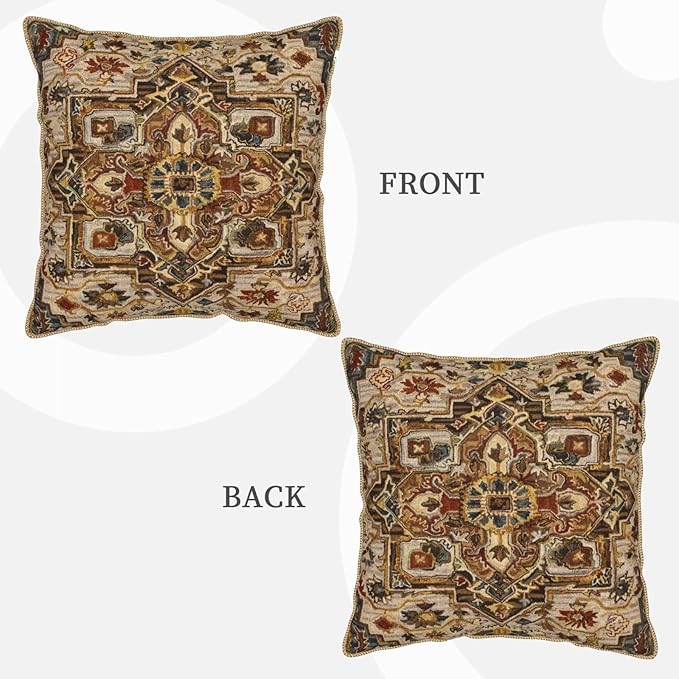 Terracotta Gold Vintage Velvet Pillow Covers 20x20 Inch Tan Brown Khaki Bohemian Tapestry Carpet Throw Pillows for Couch Soft Cushion Covers Pillowcase Aztec Boho Rug Pillow Cases for Bed Living Room