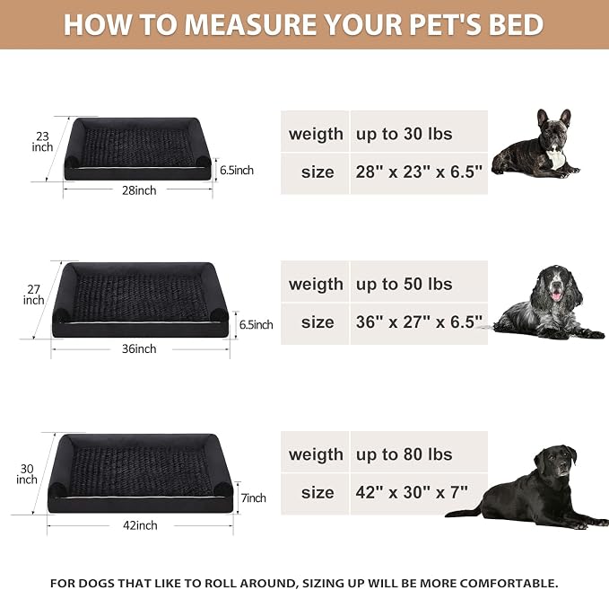 BFPETHOME Orthopedic Washable XLarge Dog Bed for Senior Dog Cozy Sleep | Extra Large Waterproof Big Soft Pet Couch Bed for Dogs Relax with Removable Cover Supportive Egg Crate Foam Black 42x30 Inch