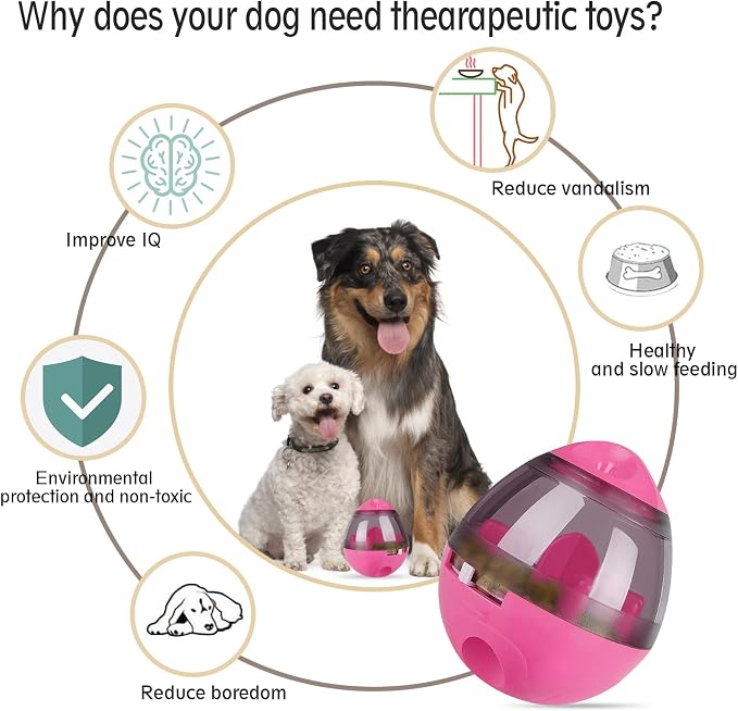 AIBOONDEE Automatic Pet Slow Feeder Treat Ball, Cat Dog Toy for Pet Increases IQ Interactive, Food Treat Dispensing Dog Toy（Rose）