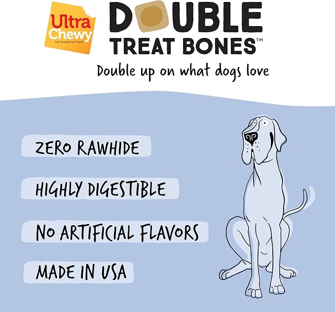 Ultra Chewy Yogurt Double Treat Bones, Strawberry Blueberry Banana | Long-Lasting, Made in USA, Large and Small Breeds, Highly Digestible, 2 Packs