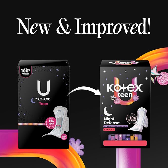 Kotex Ultra Thin Teen Overnight Pads with Wings, Heavy Absorbency, 30 Count (Packaging May Vary)