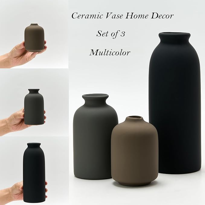 Ceramic Vase Set of 3, Decorative Nordic Minimalist Vases Home Decor for Living Room Kitchen Bedroom Entryway Mantel Table, Modern Decor for Bouquet Pampas Grass Dried Fresh Flowers- Multicolor