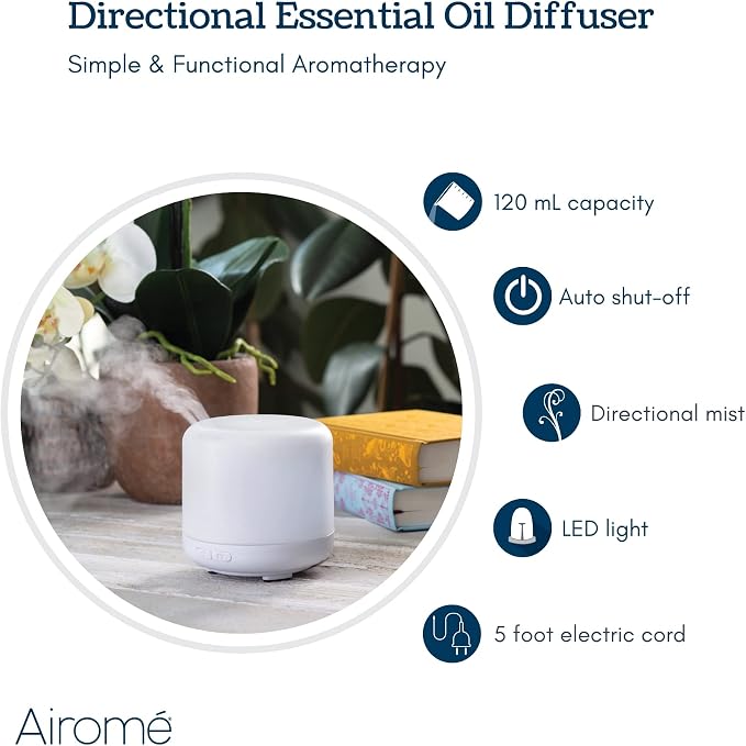 Airome Simple 120 mL BPA-Free Plastic LED Light-up Diffuser with Directional Mist Ideal for Pointing at Face, White