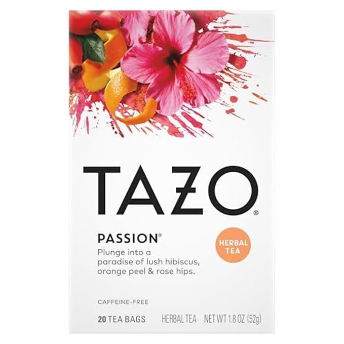 TAZO Passion Herbal Tea Bags, Iced or Hot, Caffeine-Free, 120 Total Tea Bags (20ct - Pack of 12)