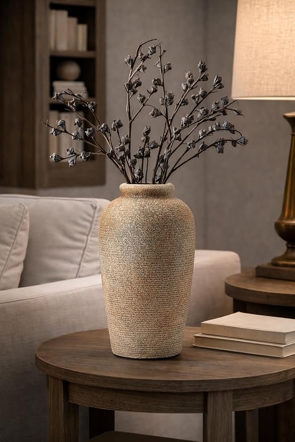 Emotionally Grounded Vase, Vaseking Large Ceramic Rustic Vase, 11 inch Minimalist Decorative Farmhouse Tall Vases for Home Decor, Living Room, Enterway, Table Decoration, Brown