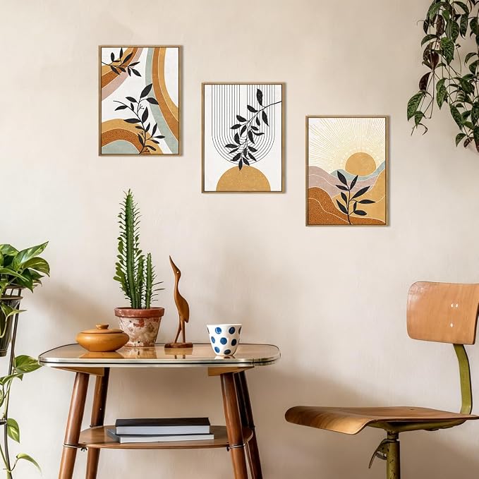 BINCUE Boho Line Wall Art Abstract Plant Wall Decor Mid Century Artwork for Living Room Bedroom Office 12"x16" Set of 3