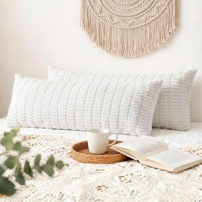 Fancy Homi Decorative Throw Pillow Covers for Bed Couch Bedroom Bench, Soft Corduroy Solid Pillow Case, Rustic Farmhouse Boho Room Decor,36" x 14" (Pack of 1),White