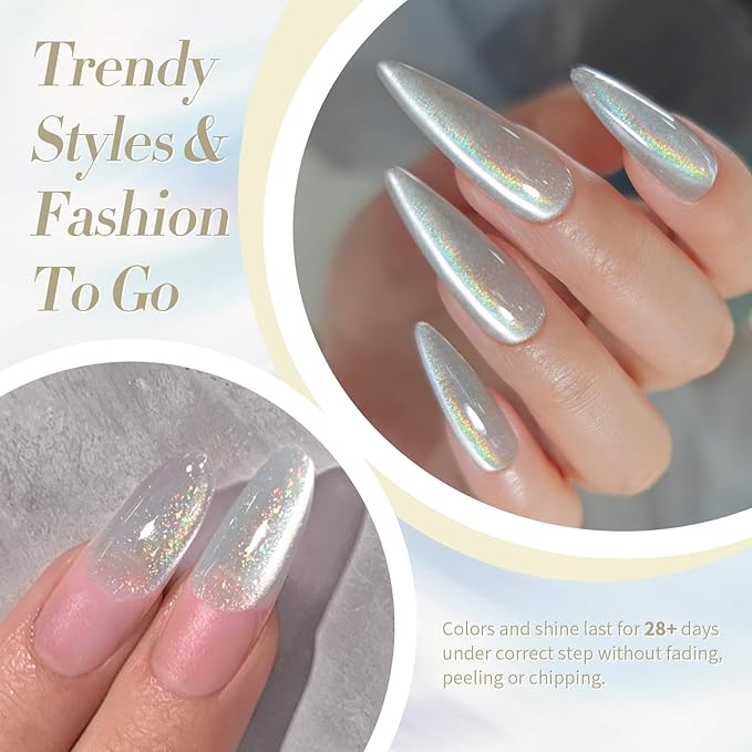 Born Pretty White Glitter Cat Magnetic Eye Gel Nail Polish, Holographic Glitter Iridescent Polish Soak Off Manicure Salon DIY Gifts 15ML