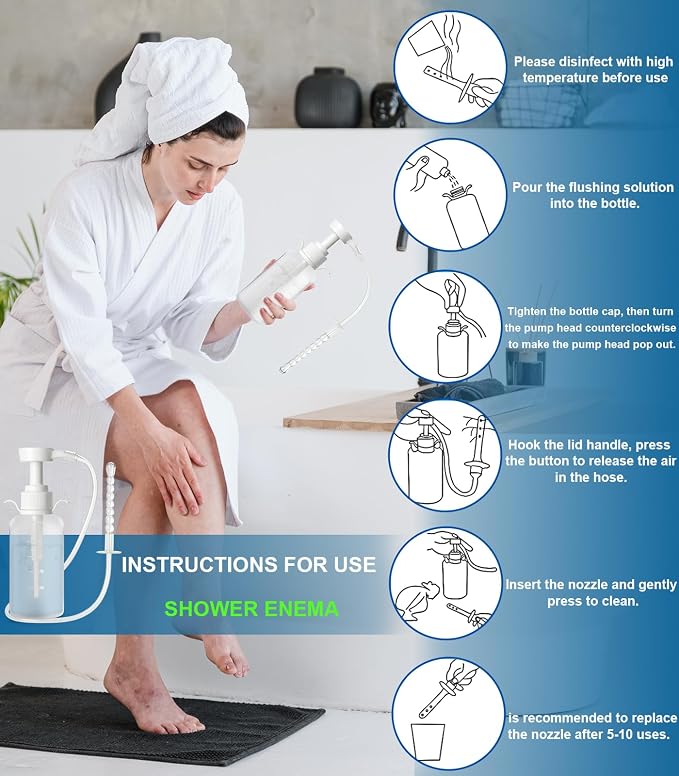 Douche for Women Enema Kit - Reusable Vaginal Cleansing Douche Bottle with 3 Nozzles (330ML), Anti-Backflow Design for Feminine Personal Care, Includes Enema Tube for Easy Use