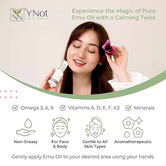 Y Not Natural Pure Emu Oil - Organic Moisture for Face, Body, Hair, Scalp & Nails - Rich in Omega 3-6-9, Vitamins & Essential Minerals - Australian Emu Oil (60ml) 2.03 fl oz - Sandalwood