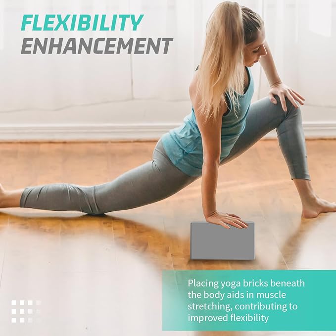 Yoga Blocks 4 Pack - Premium 3x6x9 IN EVA Foam Bricks for Pilates Workout, Stretching, Meditation | Non-slip and Lightweight Yoga Bricks for Flexibility, Balance, Spine Strength