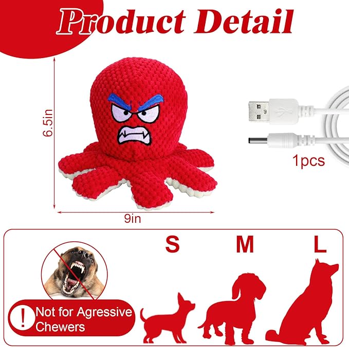 Mity rain Interactive Dog Toys with Thicken Plush, Moving Dog Toy | with Recording Mode Shaking & Singing Mode Bouncing, Funny Ball Jumping to Keep Them Busy & Chase, Rechargeable (Octopus)