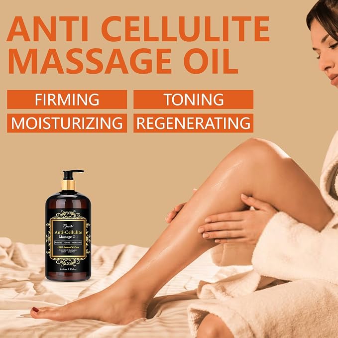 Pjordo Anti Cellulite Massage Oil & Hot Cream Set with Massager, Natural Cellulite Remover, Oil & Massager for Legs Arms and Butt, Firm, Tighten & Moisturize Skin Soothes Muscles (8 Fl Oz)