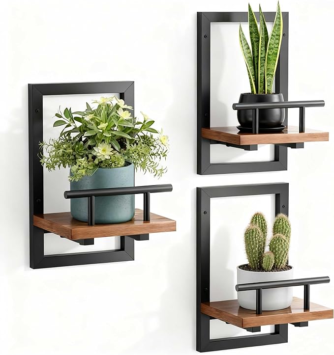 Sbosbo Floating Shelves for Wall Plant Shelf Indoor Wall Mounted Shelves | Wall Planters for Indoor Floating Plant Shelves for Bedroom, Living Room, Kitchen, Office, Bathroom Decor (3 Pack)