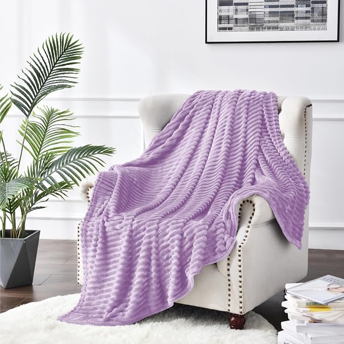 BEDELITE Ribbed Jacquard Lavender Fleece Twin Blanket for Bed, 60x80 Inch | Soft Warm Decorative Fluffy Blanket, Cozy Plush Lightweight Fuzzy Throw Blanket for Couch Sofa Room Decor, Gift for Women
