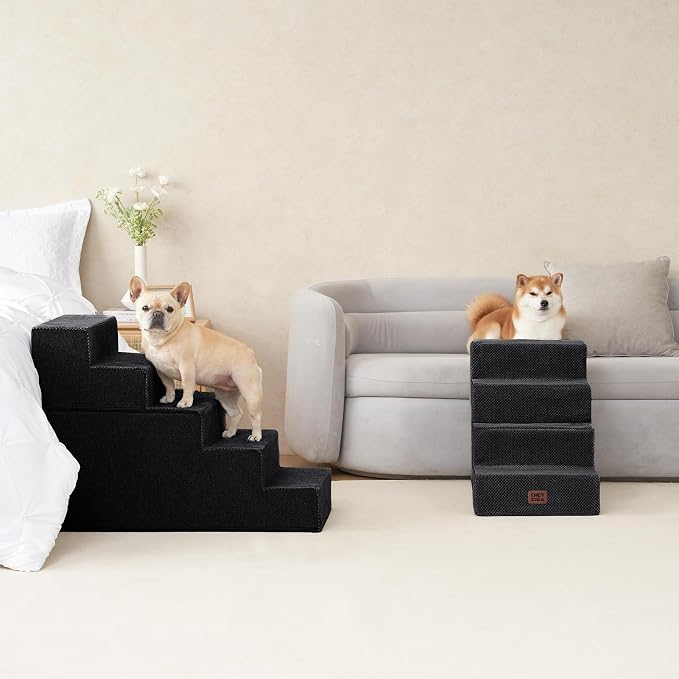 EHEYCIGA Dog Stairs for High Bed 25" H, Extra Wide Dog 5-Step, Black | Pet Steps for Small Dogs and Cats for Bed, Non-Slip Balanced Pet Ramp Indoor
