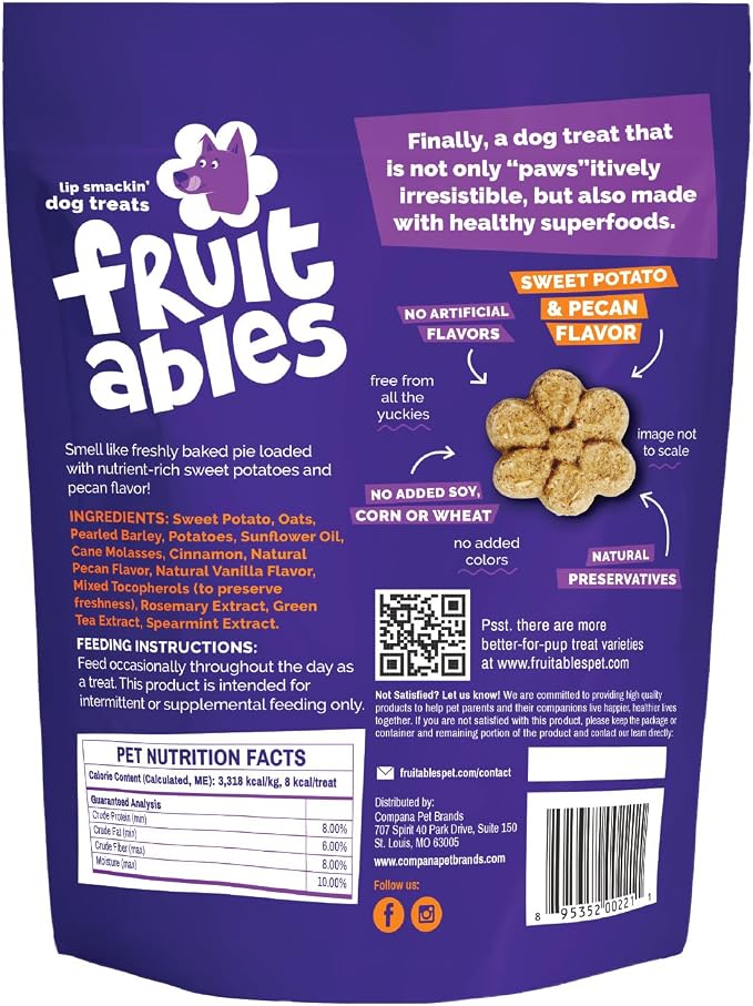 Fruitables Baked Dog Treats, Sweet Potato Snacks for Dogs, Low Calorie & Delicious, No Wheat, Corn or Soy, Healthy Puppy Training Treats, Made in the USA, Sweet Potato and Cranberry Flavor, 7oz | Healthy Dog Treats, Training Treats, Crunchy Dog Biscuit...