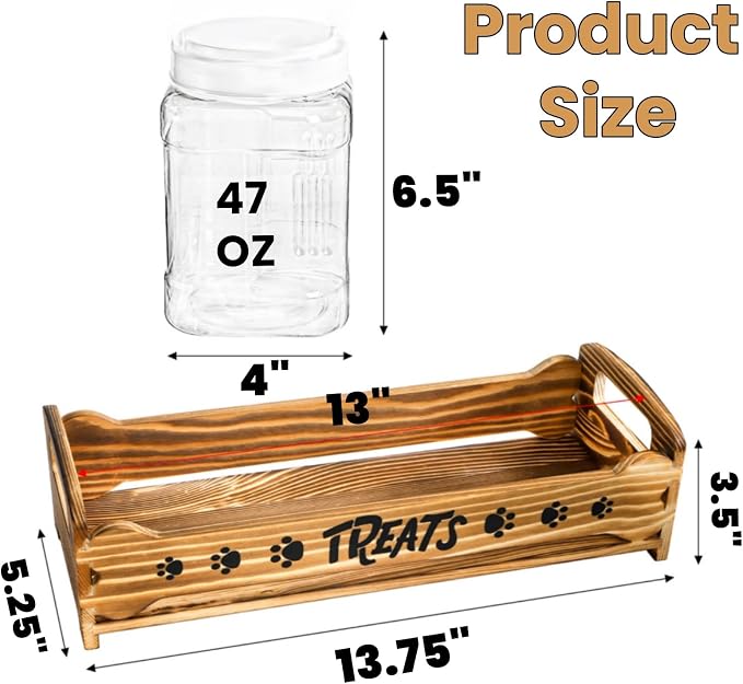 Tlence Dog Treat Container Set, 3 Airtight Plastic Jars with Wooden Paw Print Stand, Pet Treat Holder with Scoop for Kitchen Counter