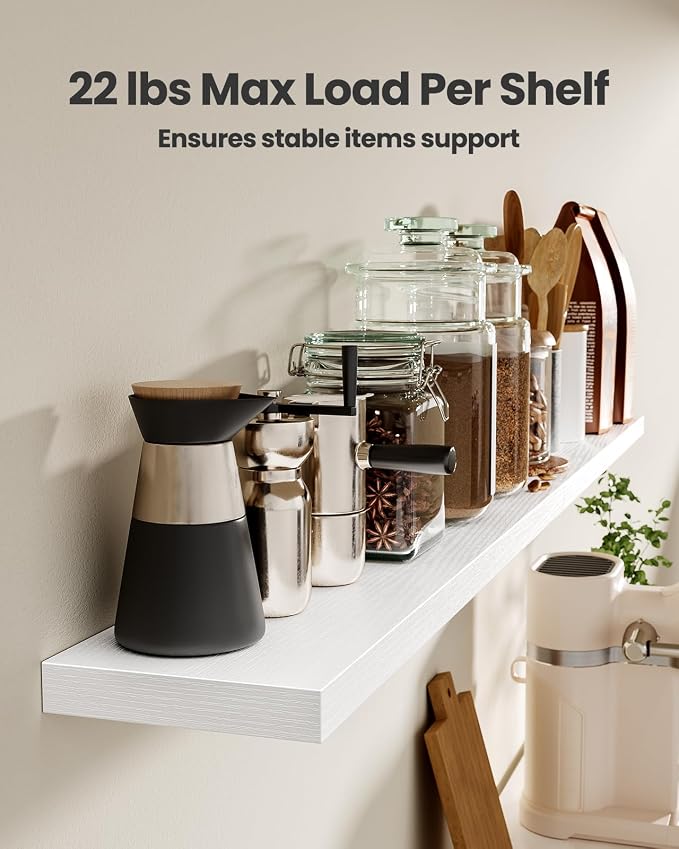 AMADA HOMEFURNISHING 23.6" L Floating Shelves, Wall Shelves Set of 3 for Bathroom/Living Room/Bedroom/Kitchen, White Floating Shelves for Wall Decor with Invisible Brackets - AMFS44W