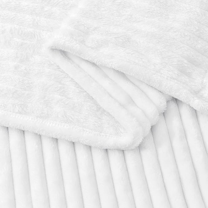 BEDELITE Ribbed Jacquard White Fleece Throw Blanket for Couch, 50x60 Inch | Soft Warm Decorative Fluffy Blanket, Cozy Plush Lightweight Fuzzy Throw Blanket for Bed Sofa Home Room Decor, Gift for Women