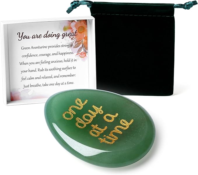LAIDANLA Worry Stone for Anxiety Green Aventurine Healing Crystal Sensory Fidget Thumb Stones Mental Health Depression Stress Anxiety Relief Items Inspirational Thinking of You Gifts for Women Men