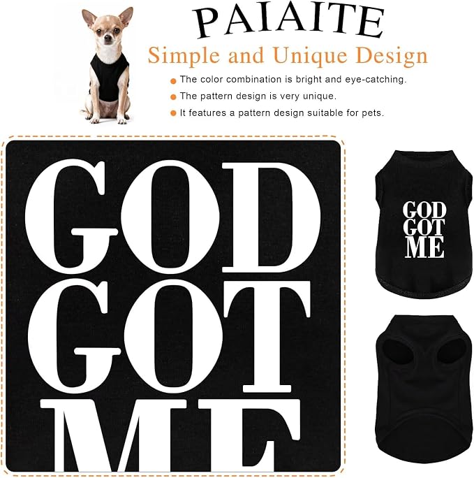 Discover Cozy Cotton Canine Wear: Breathable Soft, and Lightweight Dog Shirt Vest with Eye-Catching Graphics(GOD GOT ME), Keeping Your Furry Friend Warm and Comfy! Black 2XL